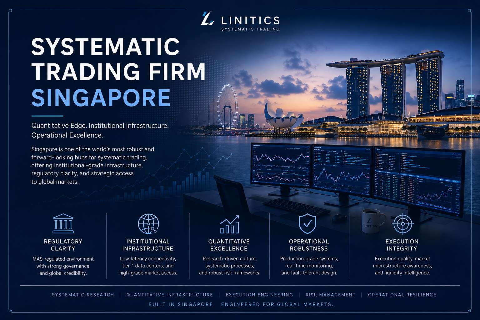 Institutional systematic trading infrastructure and quantitative trading operations in Singapore.